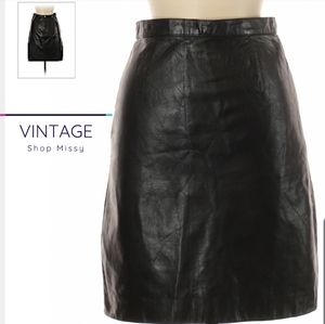 Vintage Black Genuine Leather Zip 90s Retro Rock and Roll Fashion Pencil Skirt